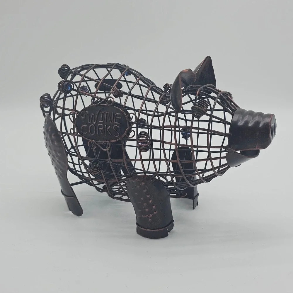 Metal Farmhouse chic Home Decor Pig Cork collecting Pig‎